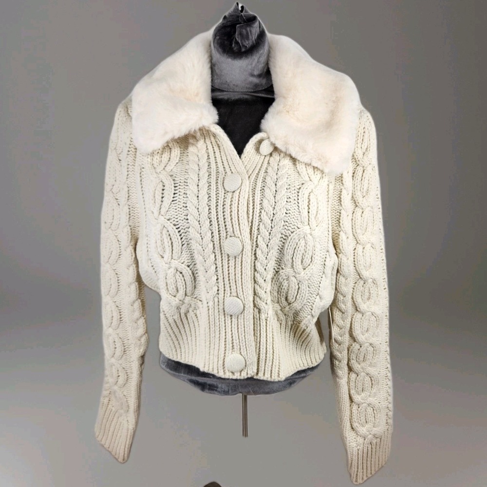 New W Tags ~ Medium Altar'd State Crop Cardigan With Faux Fur Collar Ret $79.99